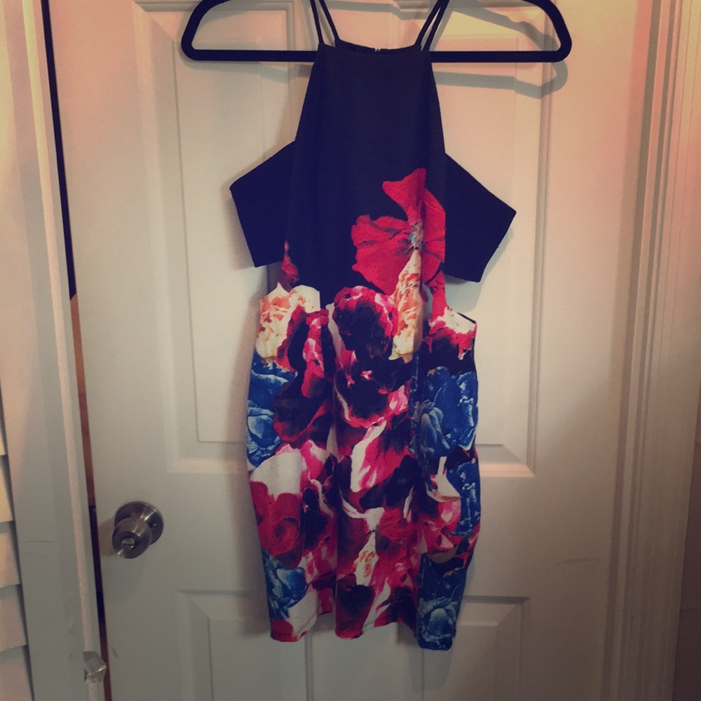 Black cut out dress. Floral